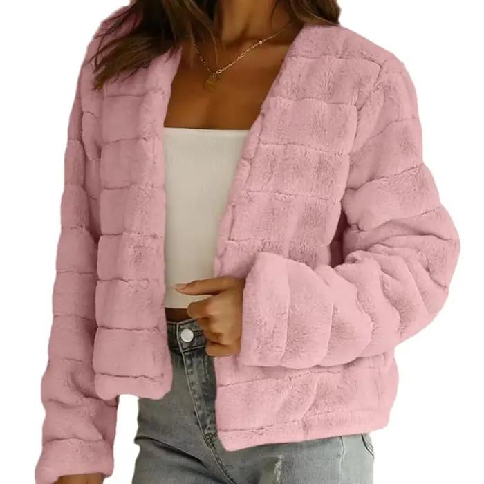 Veste courte en fausse fourrure pour femme, à manches longues, avec patte de boutonnage sur le devant, vêtement féminin moelleux, simple et polyvalent, en peluche