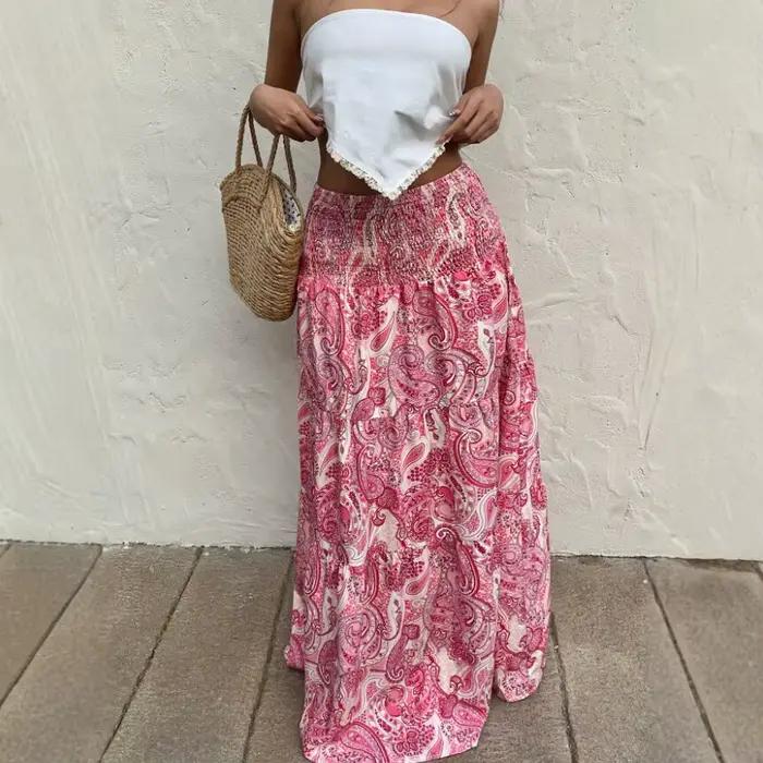 Jupe longue taille haute imprimée style bohème