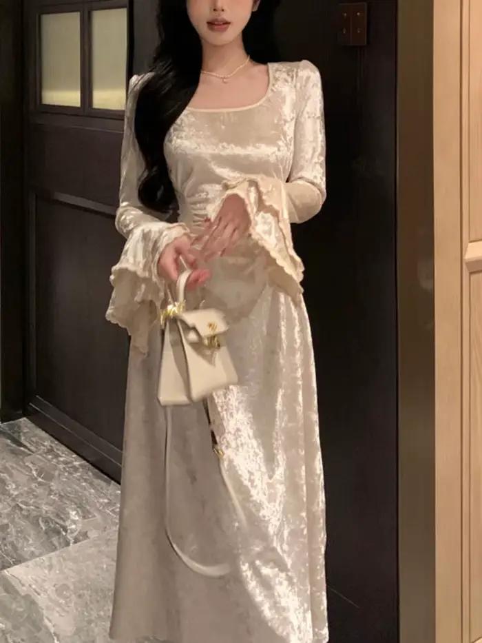 Jielur – robe Vintage à manches longues pour femme
