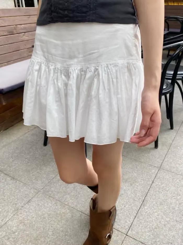 Mini jupes blanches pliables pour femme, taille basse, ligne a, courtes, décontractées, simples, assorties avec tout, Style Preppy, en coton, nouvelle collection été
