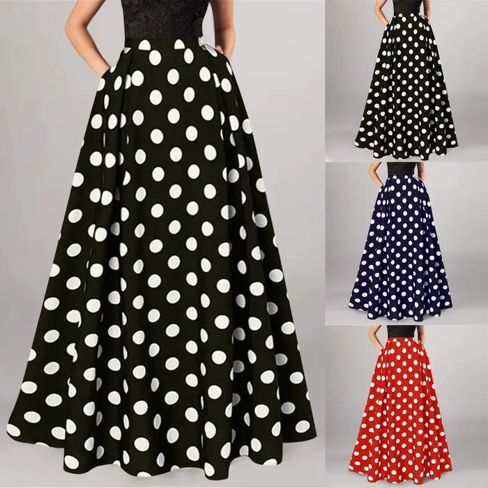 Meilleure Vente Jupe Longue Élégante Femme Taille Haute Vintage à Pois Ample Style Swing Tenue Quotidienne Urbaine 2026