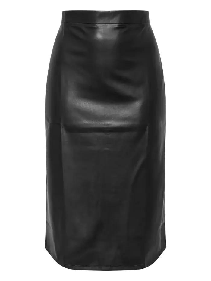Femmes grande taille élégante jupe en simili cuir taille élastique maxi jupe en polyuréthane fente latérale automne hiver jupe droite pour le travail bureau occassions formelles