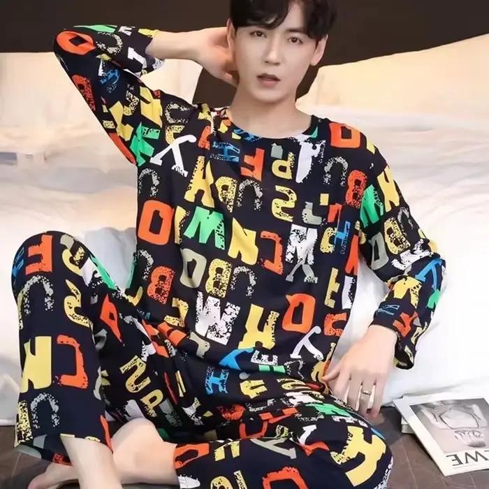 Pyjama à manches longues pour hommes, pantalon Long, grande taille, vêtements de maison, ensemble deux pièces, vêtements de nuit, vêtements de nuit pour jeunes, automne et hiver