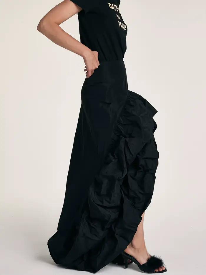 Jupe longue asymétrique noire taille haute pour femme