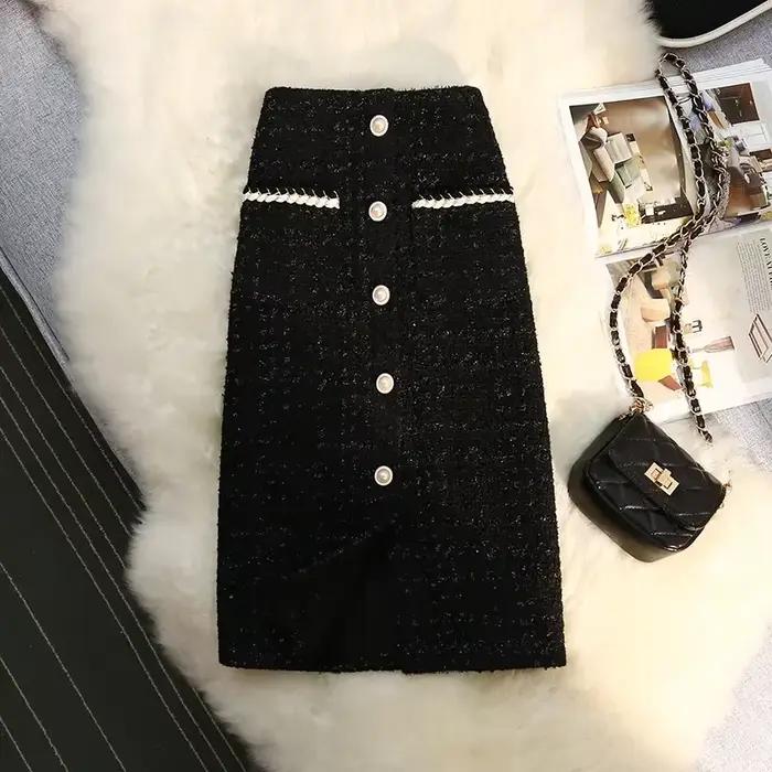 Jupes longues en Tweed noir et blanc pour femme
