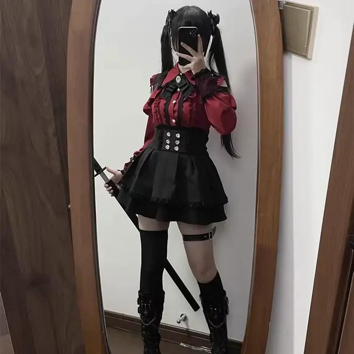 Ensemble chemise et jupe Lolita Jirai Kei pour filles