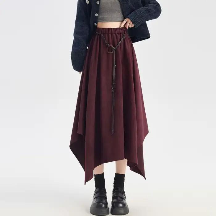 Jupe en daim irrégulière plissée femme a-ligne Chic