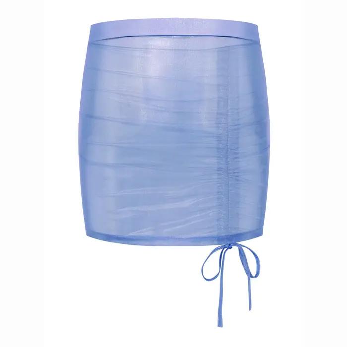 Jupe courte transparente avec cordon de serrage réglable pour femmes, jupe serrée transparente, métallique scintillante, tenue de discothèque, Mini jupe moulante Polyester Organza Design Glamour Occasions Nocturnes
