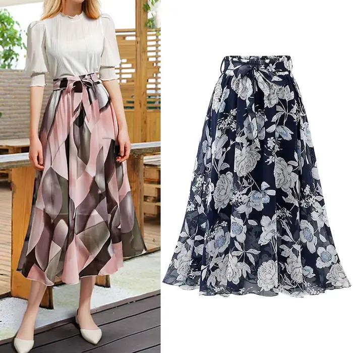 Jupe longue en mousseline florale d'été pour femme