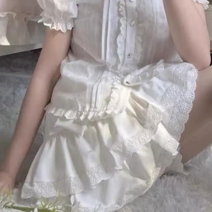 Jupe plissée à volants en dentelle polyester pour femmes, taille haute Y2K, gothic, mini, trapèze, points, arc, élégante, mode, soirée, anniversaire