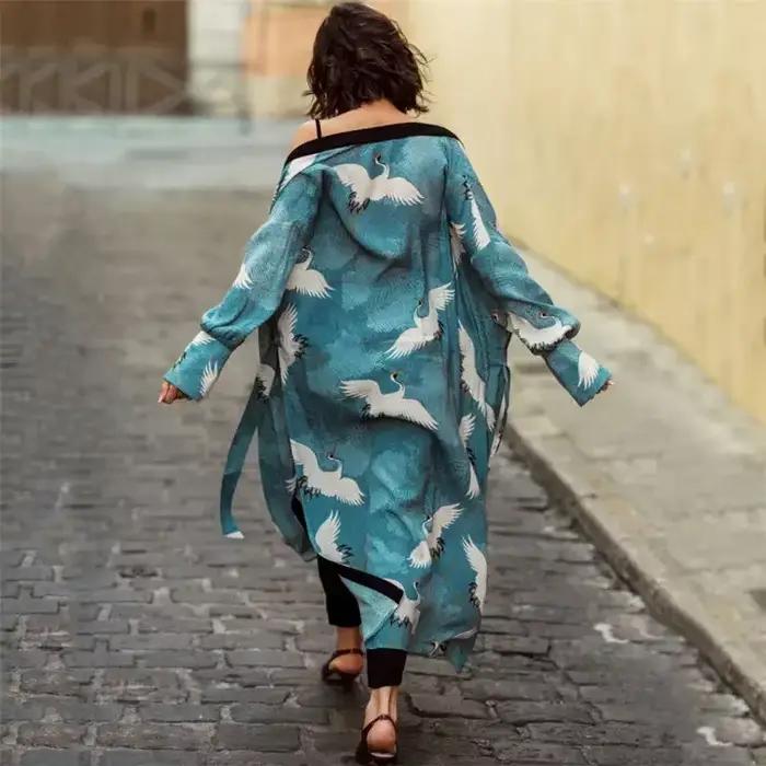 Kimono long pour femme 2025 – Cache-maillot de bain rose imprimé bohème avec ceinture intégrée, paréo ouvert sur le devant, robe de plage, tunique pour femme
