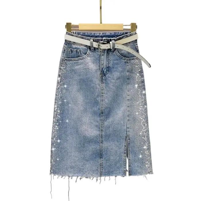 Jupe en jean rouge mi-longue taille haute amincissante pour femmes occasions spéciales printemps été style décontracté