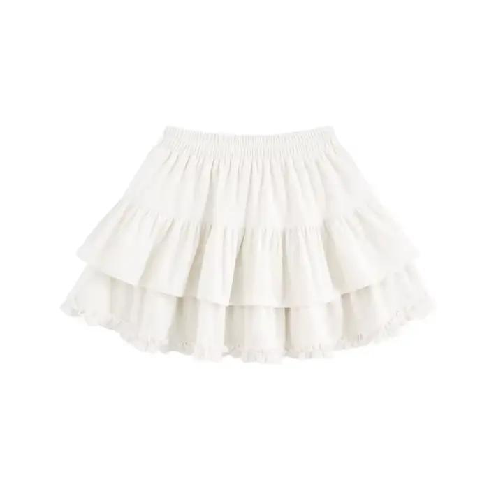 Jupe mi-longue style gâteau à ourlet à volants pour filles