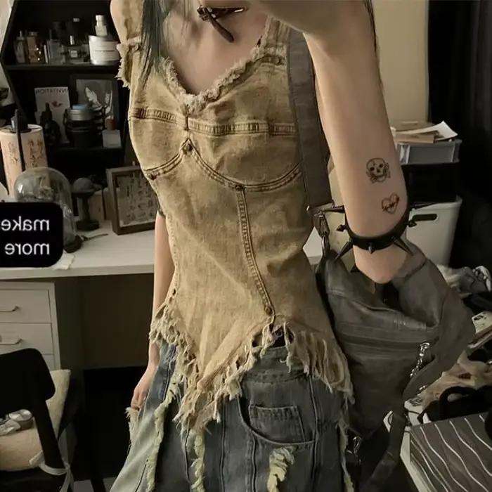 Harajuku femmes vêtements tunique Sexy réservoirs col en v sans manches Camis 2026 Ropa Mujer mode décontracté gland gilet été Y2k haut court