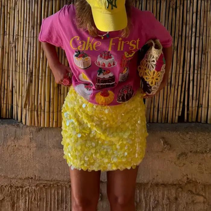 Jupe Gaono élégante pour femmes en polyester pailletté pour sorties nocturnes et occasions spéciales style Y2K