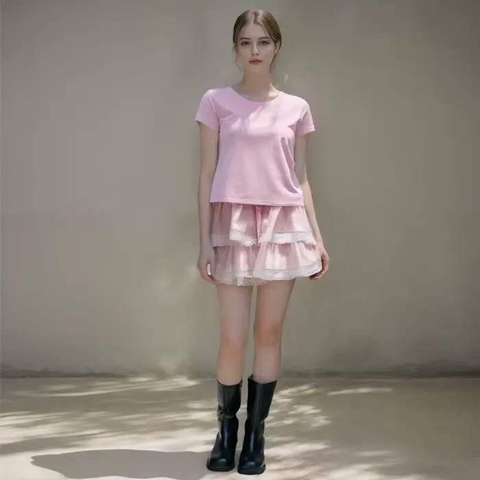 Mini jupe en dentelle à pois Kawaii pour femmes