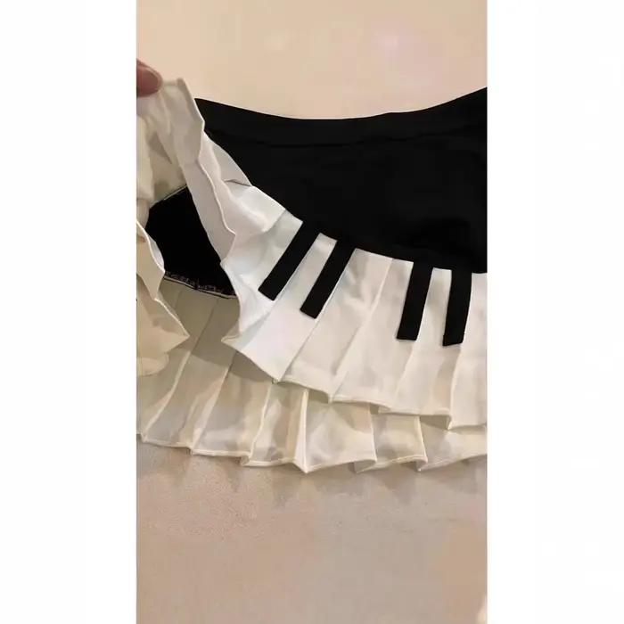 Demi-jupe de Piano rétro américain noir et blanc pour femmes