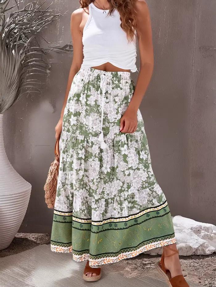 Vintage Chic mode femmes Hippie plage bohème imprimé floral jupes taille haute Maxi a-ligne Boho jupe Femme