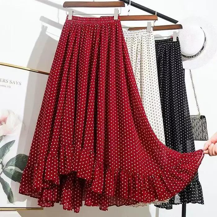 Jupe longue plissée élégante à pois pour femme
