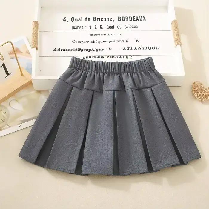 Adolescentes filles jupes plissées couleur unie décontracté enfants école Style a-ligne jupe 2025 printemps été mode
