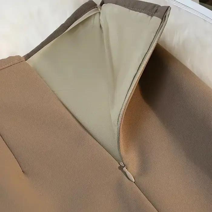 2025 jupes formelles élégantes femme automne nouvelle mode taille haute drapé longue marron costume jupe fermeture éclair femmes