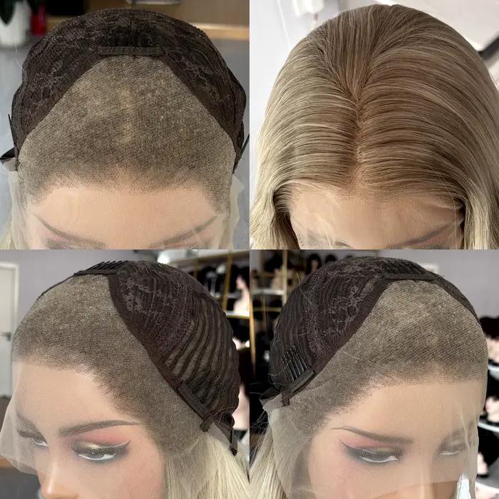 Perruque synthétique lisse longue blonde ombrée pour femmes, perruque en Fiber résistante à la chaleur avec raie centrale, couleur blond cendré, pour fête quotidienne
