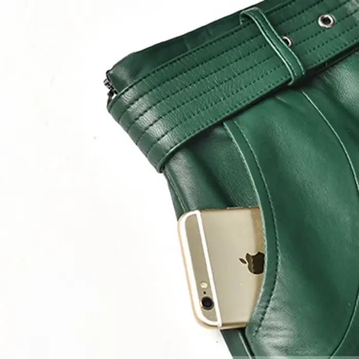Jupe en cuir véritable Recurfs Youni avec poches, coupe une ligne, élégante pour femmes, occassions formelles et quotidiennes
