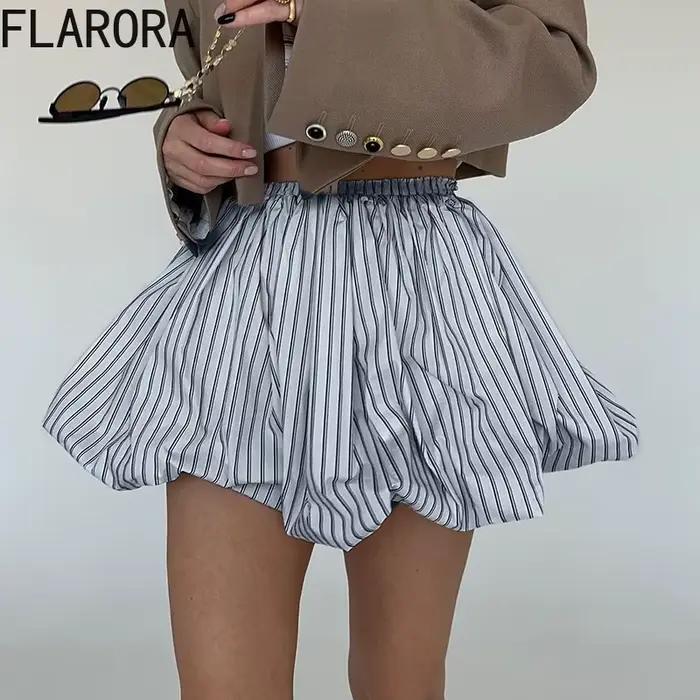 FLARORA mode rayé Patchwork a-ligne jupes femme taille haute bulle jupe plissée douce rue