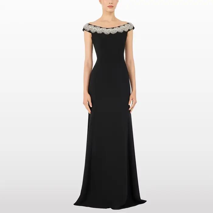 Robe de soirée noire classique sirène avec soutien-gorge intégré pour femmes élégantes, soirées officielles, mariages et galas