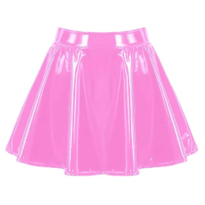 Jupe trapèze Zyncue en cuir verni pour femmes, mini-jupe évasée, tenue de danse, cosplay, style rétro, occasions spéciales