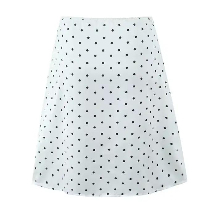 YENKYE-Jupe trapèze à pois pour femme, longueur genou, vintage, noir, blanc, sexy, taille basse, vacances, été, 2025
