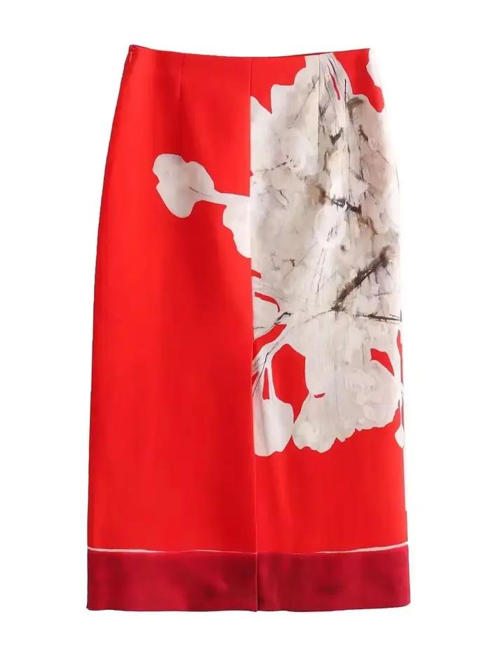 Jupe imprimée vintage taille haute décontractée en acétate pour femmes, mini midi, ajustement mince, appliques, printemps été