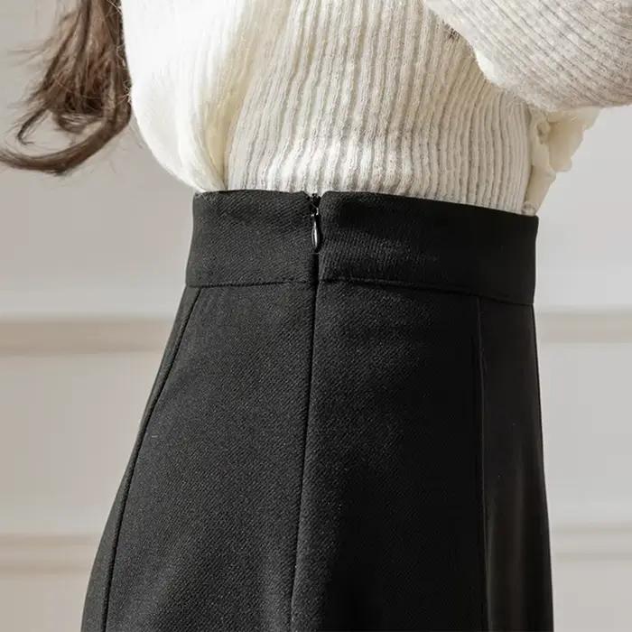 2025 laine automne hiver jupe femme élégante a-ligne bureau parapluie longues jupes taille haute épissé marron noir