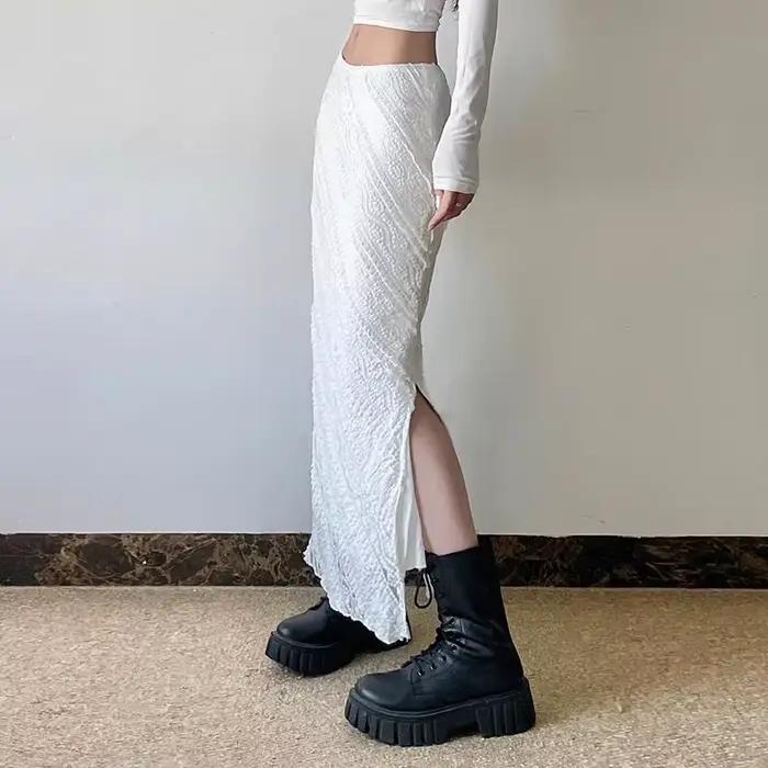 Jupe élégante en dentelle Jacquard sergé polyester pour femmes style streetwear occasionnelle rétro printemps automne bywindto