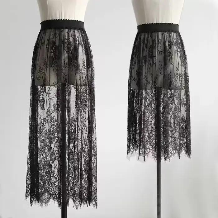 Jupe transparente élégante en dentelle noire, taille haute, robe de plage en Tulle, mi-longue, confortable, Cover-Up pour les maillots de bain, été, Y2K