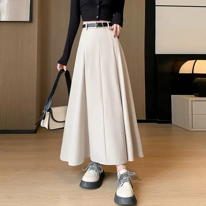 Jupe Longue Plissée Noire Élégante de Style Coréen pour Femme Occasions Spéciales Bureau Événements Formels Tenue Chic