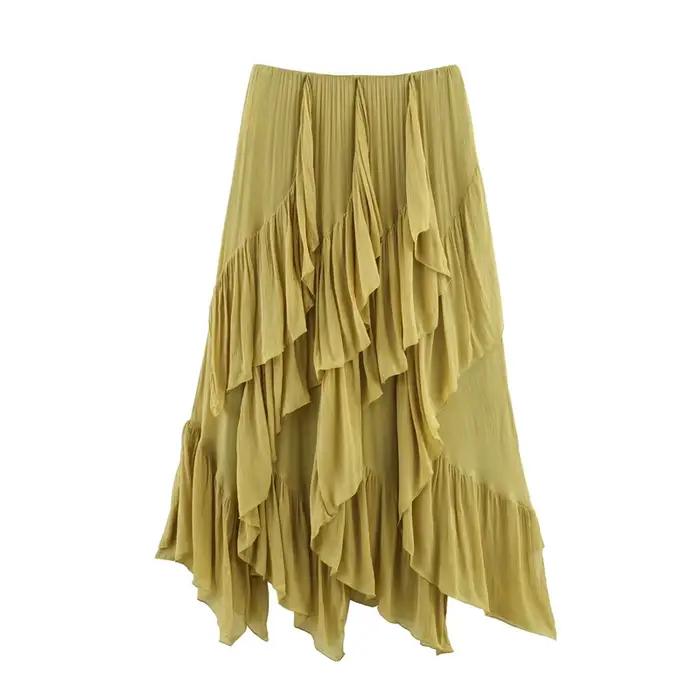 Jupe longue plissée asymétrique style bohème pour femme