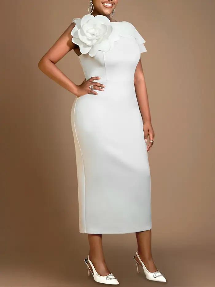 Robe mi-longue blanche à manches courtes pour femmes