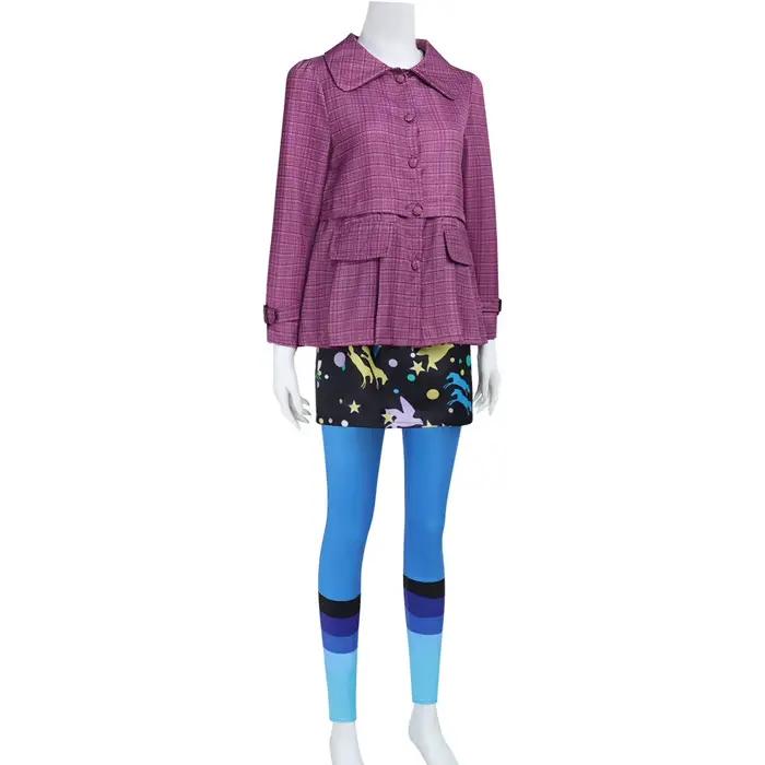 Déguisement Luna Lovegood Complet Costume "Loufoca" Veste Rose Jupe Imprimée Legging Bleu Tenue Halloween pour Femmes