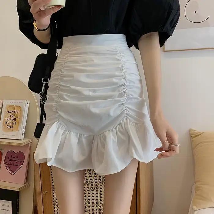 Jupe courte plissée taille haute polyvalente pour femme