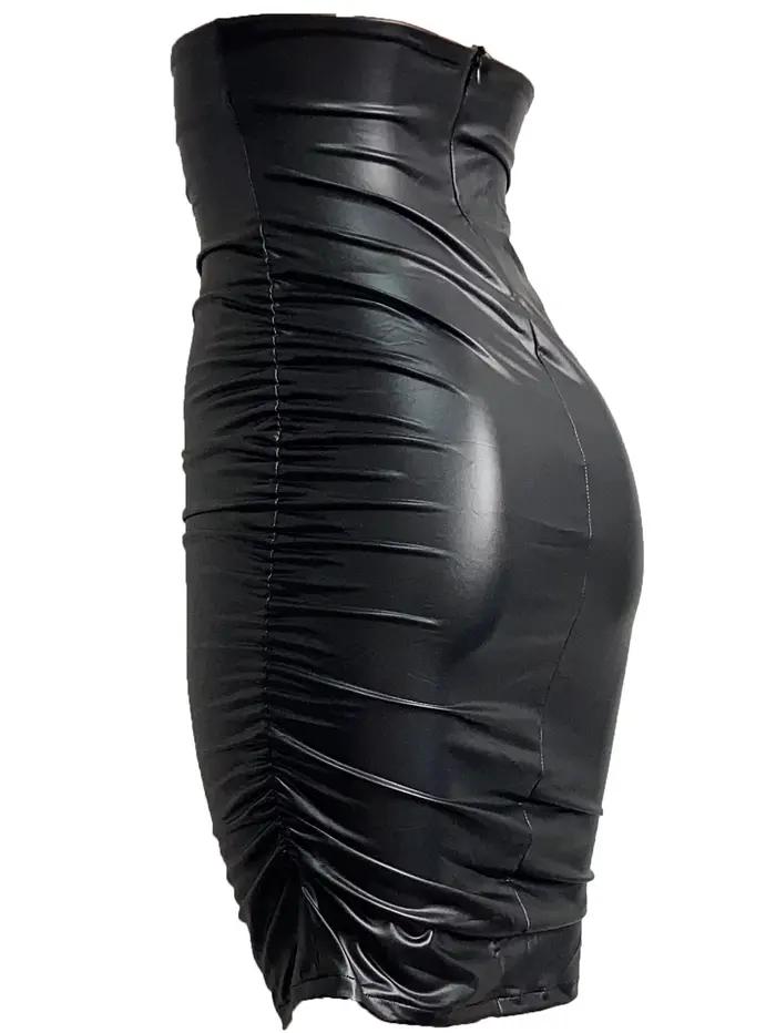 Femmes Sexy jupe en polyuréthane dame maigre taille haute noir Faux cuir