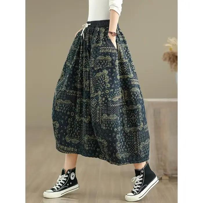 Jupe florale taille haute LPOPENGL en denim vintage pour femmes, style chinois, automne 2025, soirée et partys