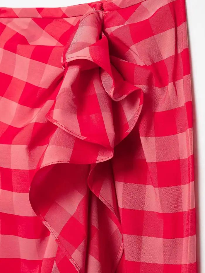 Jupe longue asymétrique à carreaux vichy vintage française pour femme