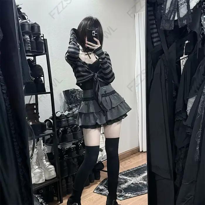 Mini-jupe gothique Lolita Jirai Kei pour femme