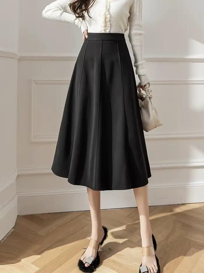 2025 laine automne hiver jupe femme élégante a-ligne bureau parapluie longues jupes taille haute épissé marron noir