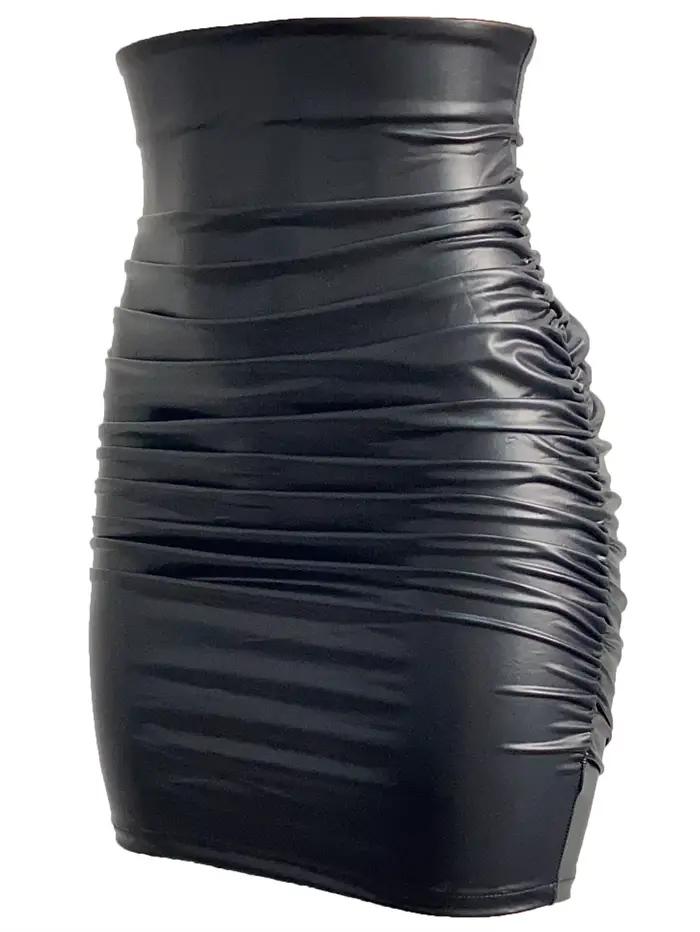 Femmes Sexy jupe en polyuréthane dame maigre taille haute noir Faux cuir
