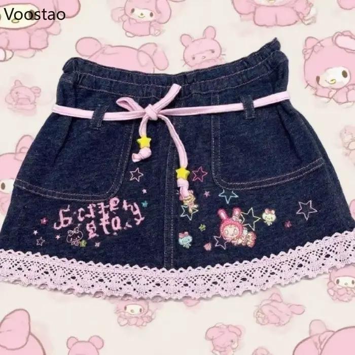 Jupe en jean Style Lolita japonais Kawaii pour femmes