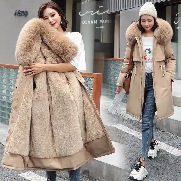 Veste d'hiver 2026, nouvelle parka pour femme, manteau long, doublure en laine, veste à capuche, col en fourrure, épaisse, chaude, vêtements de neige, parka rembourrée 6XL