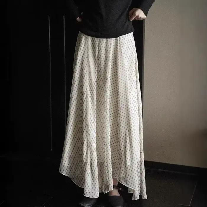 Jupe longue midi imprimée drapée irrégulière de style français pour femme