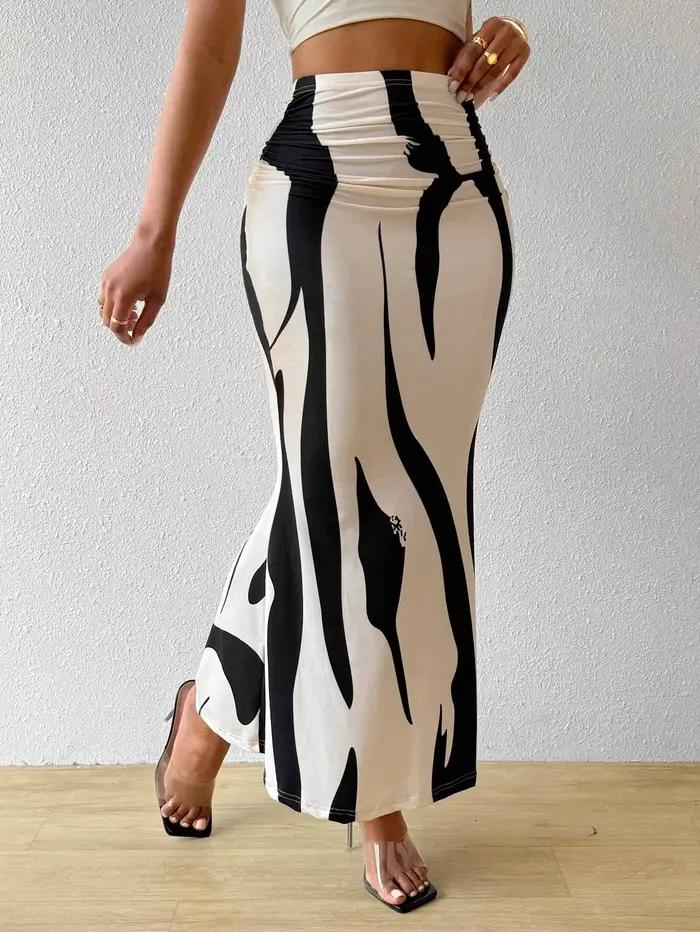 Jupe plissée imprimée en fibre de polyester pour femmes senior style décontracté silhouette trompette été